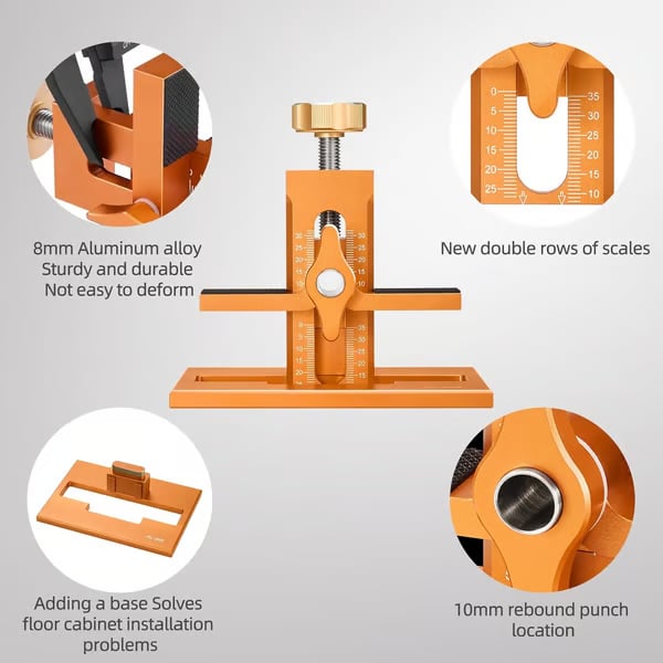 3-in-1 cabinet door jig features