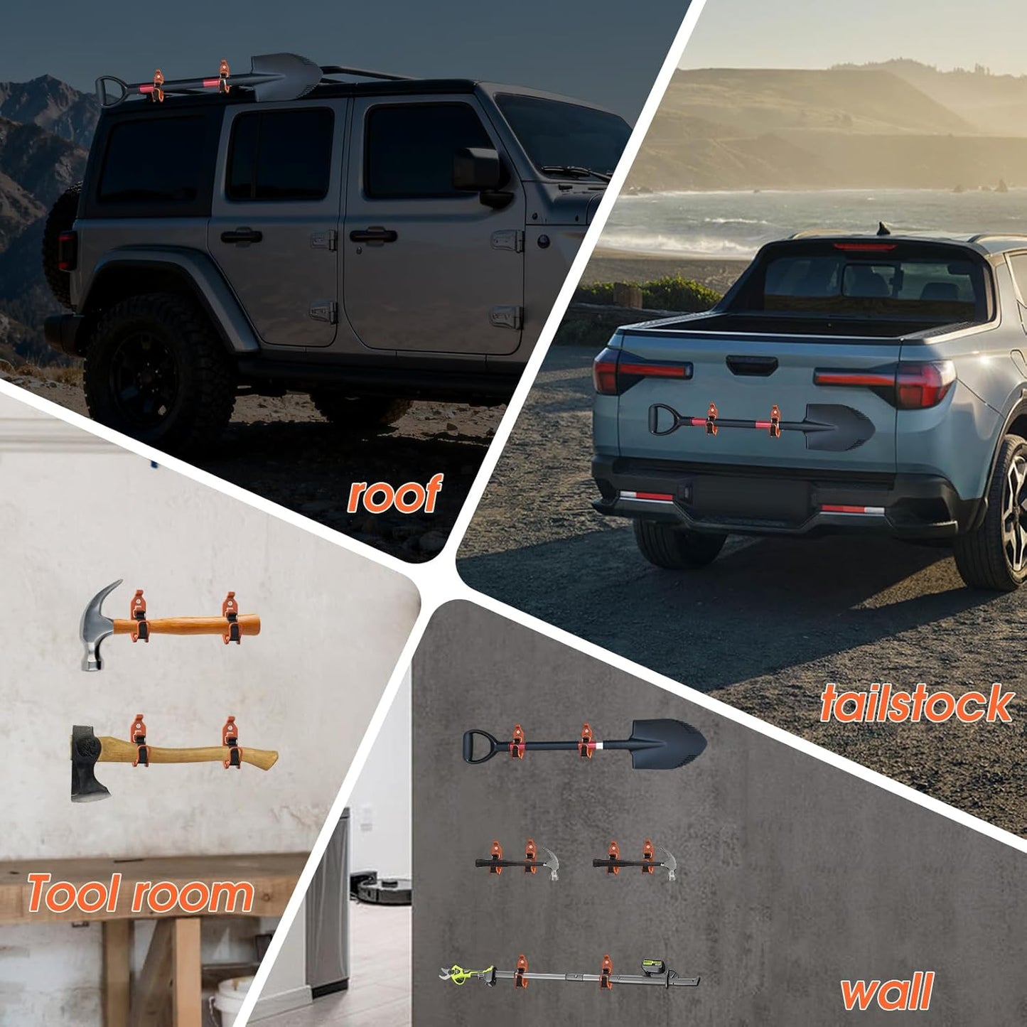🔧All-Weather Metal Shovel Bracket | Rust-Proof Roof Rack Organizer Set – Holds Up to 124lbsA