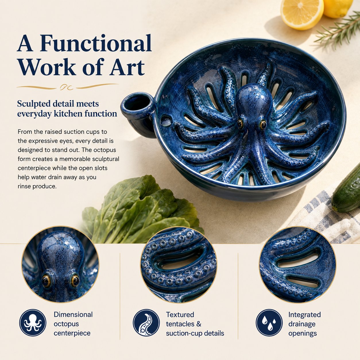 🔥Last Day 49% OFF-Bold Indigo Octopus Berry Colander