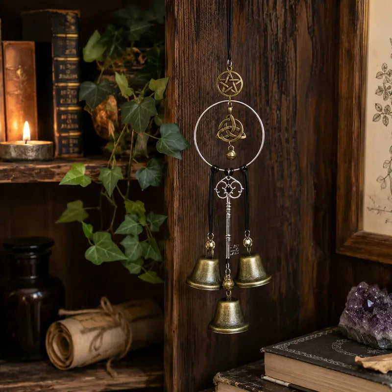 🔮 Witchy Hanging Bells – Vintage Gothic Pentagram Door Decor