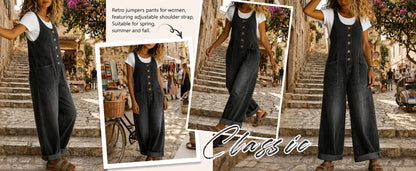 🤠👖Vintage Loose Wide Leg Denim Bib Overalls for Women