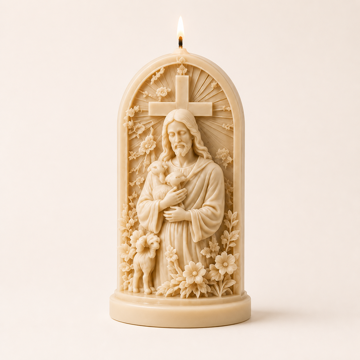 ✝️Good Shepherd Jesus 3D Candle Mold Set | Sculpted Cross, Lamb & Floral Relief for Faith-Inspired Handmade Candles 🕯️✨