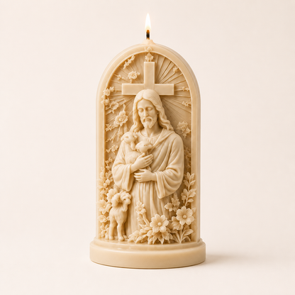 ✝️Good Shepherd Jesus 3D Candle Mold Set | Sculpted Cross, Lamb & Floral Relief for Faith-Inspired Handmade Candles 🕯️✨