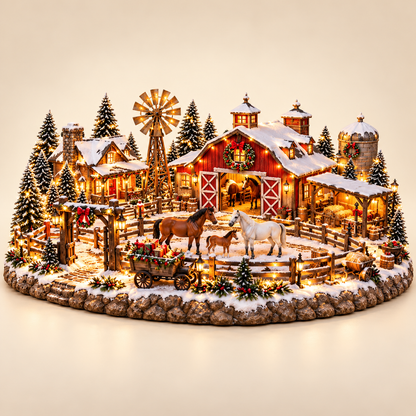 🐴🎄 Christmas Horse Stable Village – Lighted Equestrian Holiday Scene