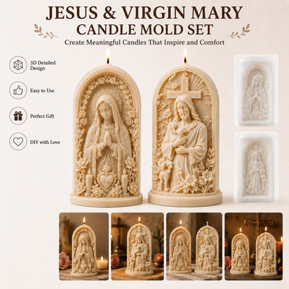 ✝️Good Shepherd Jesus 3D Candle Mold Set | Sculpted Cross, Lamb & Floral Relief for Faith-Inspired Handmade Candles 🕯️✨