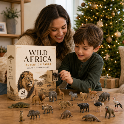 Parent and child opening the Wild Africa Advent Calendar together
