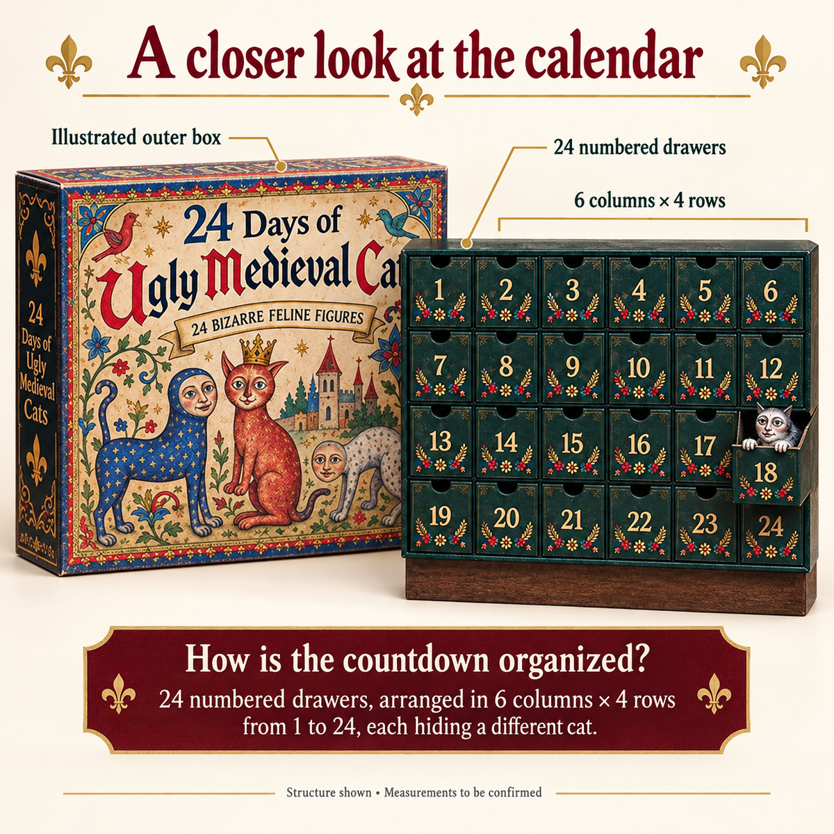 Ugly Medieval Cats 24 numbered drawer advent calendar