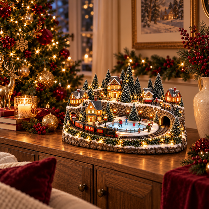 🚂🎄 Whimsical Light-Up Christmas Village — Animated Holiday Tabletop Decor