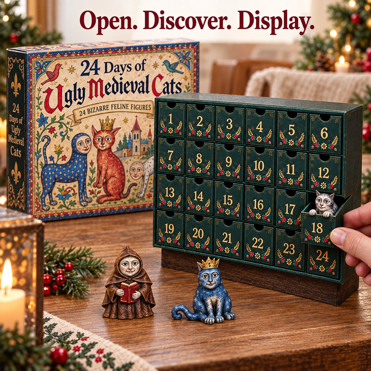 Opening a numbered drawer in Medieval Cats Advent Calendar