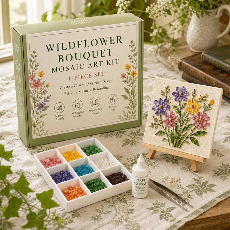 🌿 Watering Can Mosaic Art Kit | Beginner-Friendly Floral DIY Craft with Vibrant Mosaic Beads & Sturdy Display Base ✨