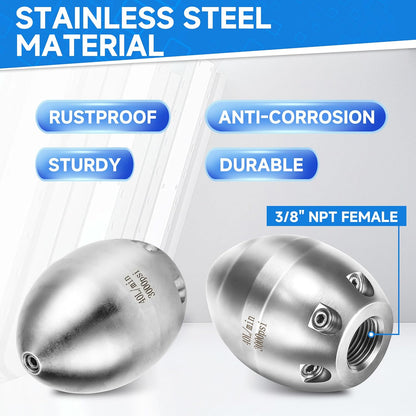 🛠️💦 3000 PSI 40 L/Min 3/8''  NPT Stainless Steel Sewer Jetter Nozzle for Pressure Washers