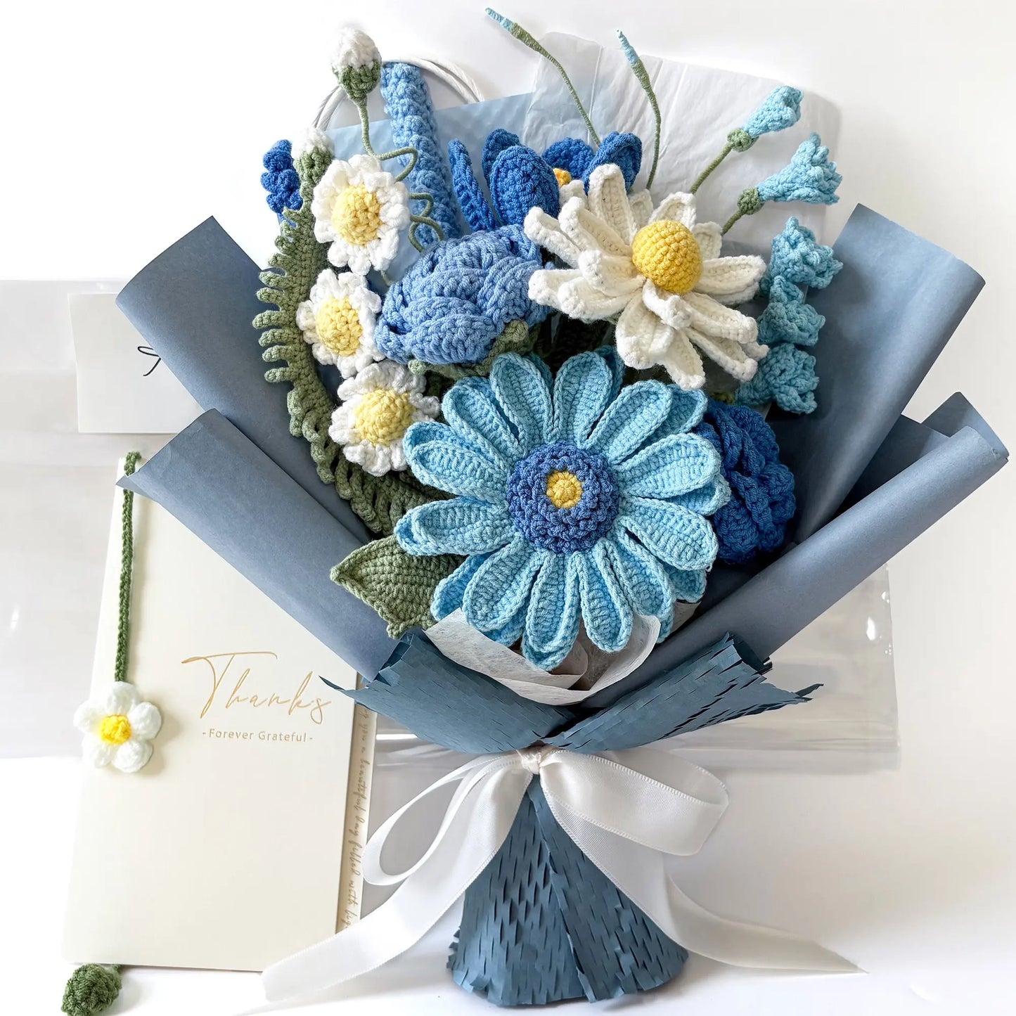 🌸✨Handmade Crochet Artificial Flower Bouquet, Long Lasting Yarn Floral Arrangement💐