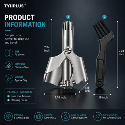 💥Buy 1 get 1 free 🔥Manual Nose Hair Trimmer – Stainless Steel 360° Trimmer, Waterproof & No Battery Required