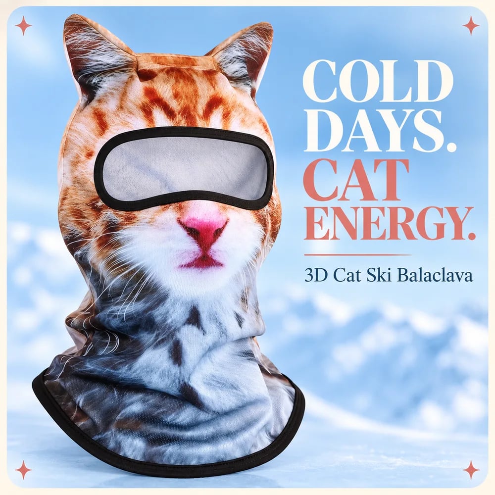 🔥🐱3D Cat Ski Balaclava Face Mask with Ears Animal Mask