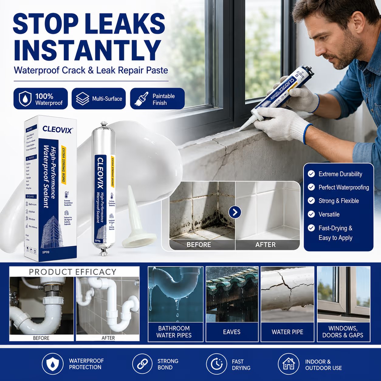 💧 Waterproof Crack & Leak Repair Paste – Multi-Surface DIY Sealant 🔧