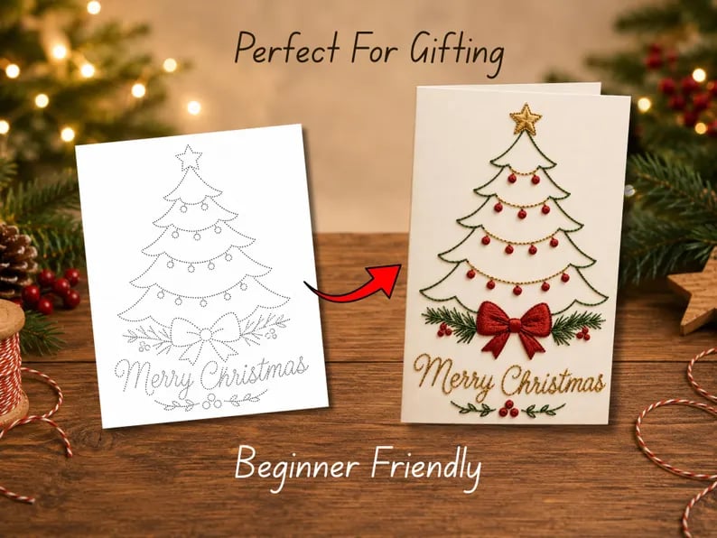🔥LAST DAY 50% OFF - 🌲 🪡 Christmas Hand Embroidery Card DIY Kit | Stitch Your Way Into the Christmas Spirit ✨ 🎁