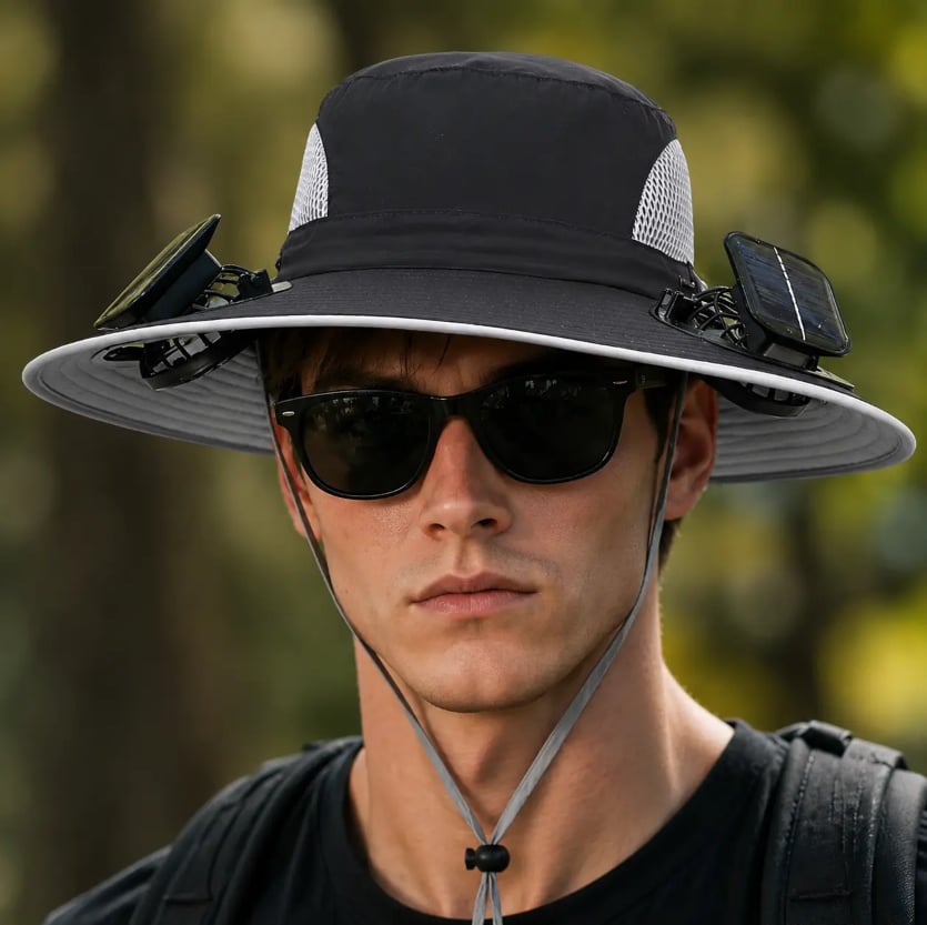 ⚡Hot Sales 49% OFF🔥Solar-Powered Outdoor Cooling Fan Hat – Wide Brim Sun Protection, Dual Fans, 3 Speeds, USB + Solar Charging, Unisex