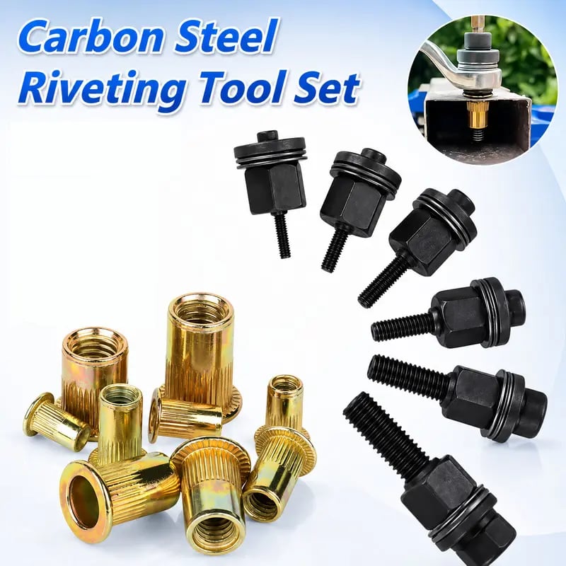 🏆Head Rivet Nut Tool, M3 M4 M5 M6 M8 Rivnut Kit, Carbon Steel Rivnut Set, Threaded Rivet Nut Kit, Manual Riveter Rivnuts Tool Accessory for Automotive Repair Warehouses