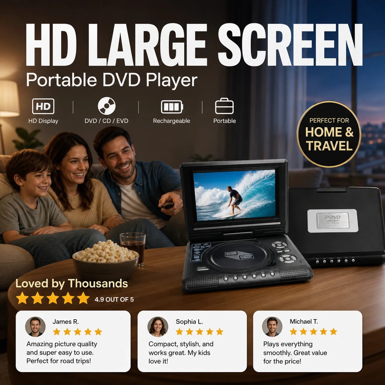 🔥Last Day 50% OFF - 📺 7.8" HD Portable DVD/EVD Player – Large Screen, Rechargeable & Compatible with DVD/CD/USB/SD – Perfect for Home & Travel 🔥