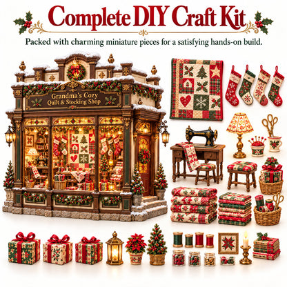 🧵 Grandma’s Cozy Quilt Shop DIY Kit 🎄 | Light-Up Christmas Miniature | Build Your Own Holiday Tradition