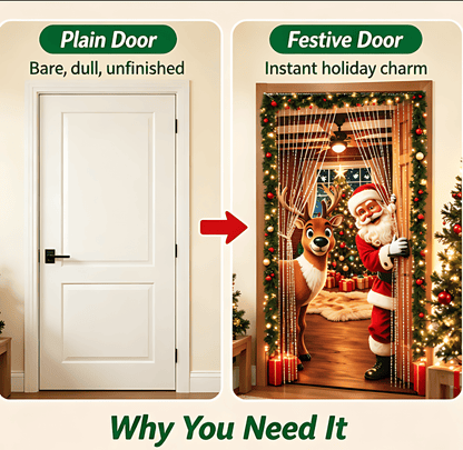 Santa Christmas Door Cover with Elastic Edges | Reusable Holiday Decor