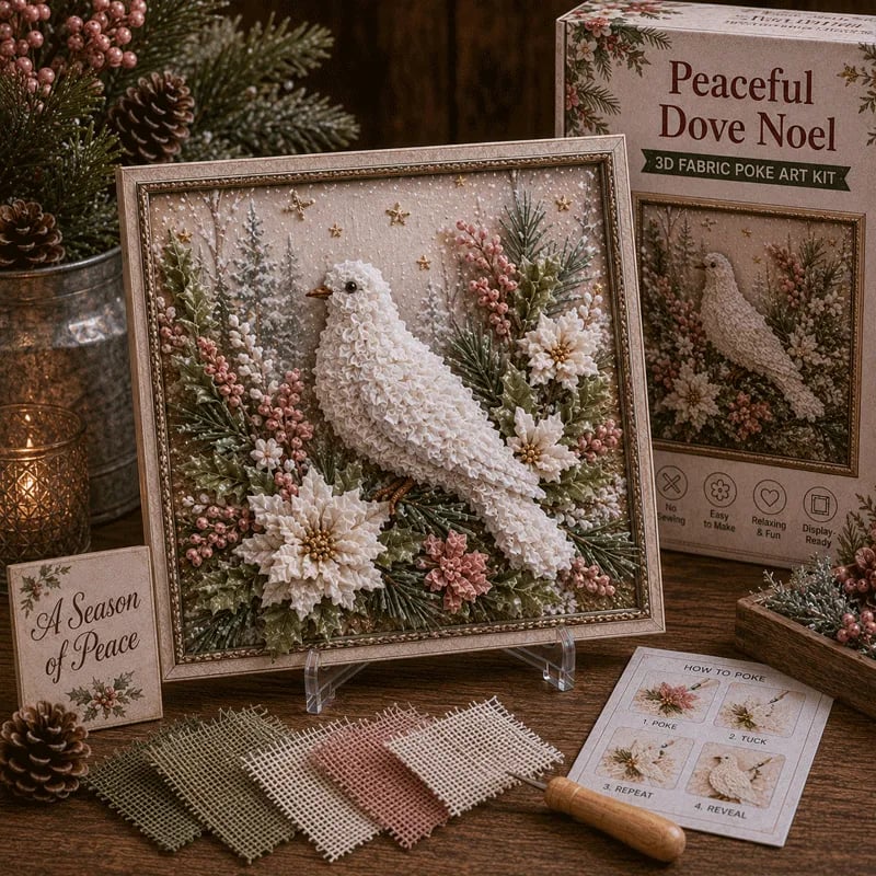 🔥 LAST DAY 50% OFF – 🎄🧵 Premium 3D Christmas Fabric Poke Art Kit | No-Sew Holiday Craft with Pre-Punched Board, Fabric Squares & Display Stand 🎅✨