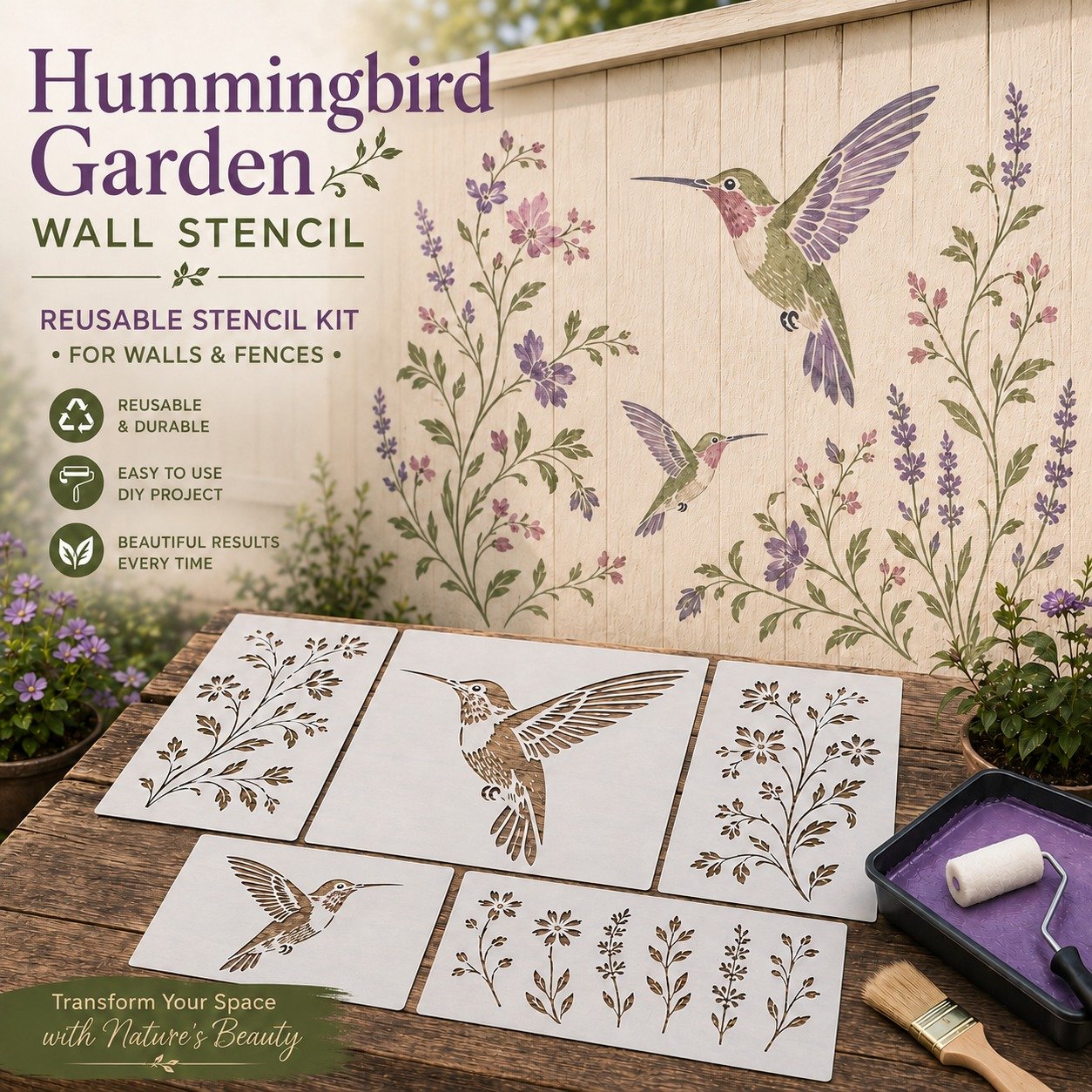 🦋🌸Last Day 50% OFF - 🌿Garden Bloom Wall Stencil Kit | DIY Garden Painting Templates for Every Space