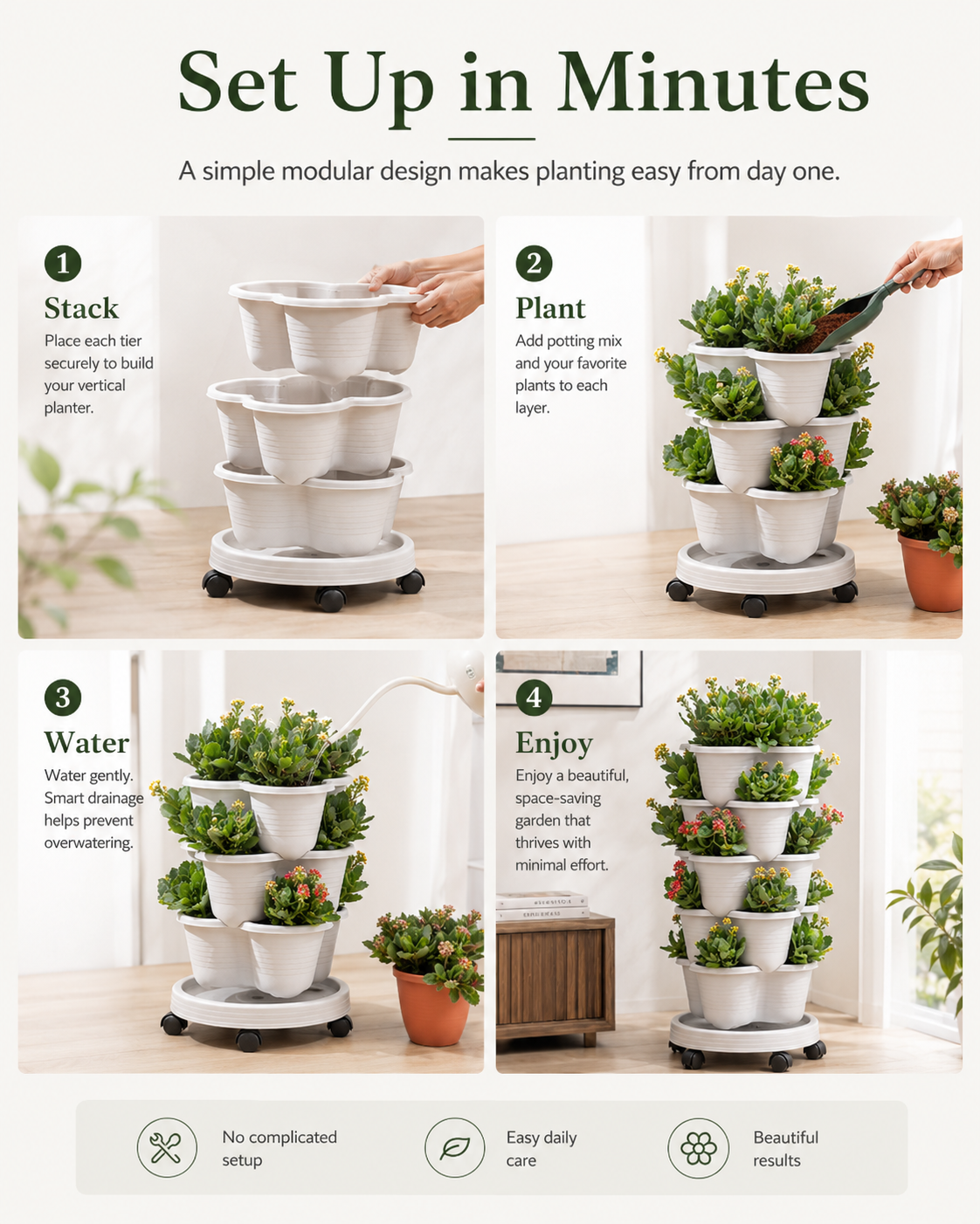 Stackable Vertical Planter with Wheels & Smart Drainage