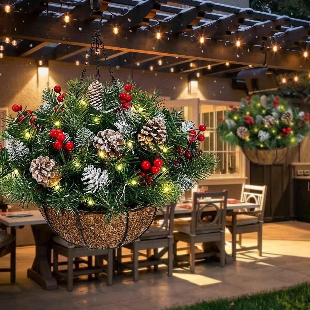 🎄 Last Day 50% OFF🏆Pre-Lit Christmas Hanging Basket |🎄 Pre-lit, weather-resistant, and zero maintenance