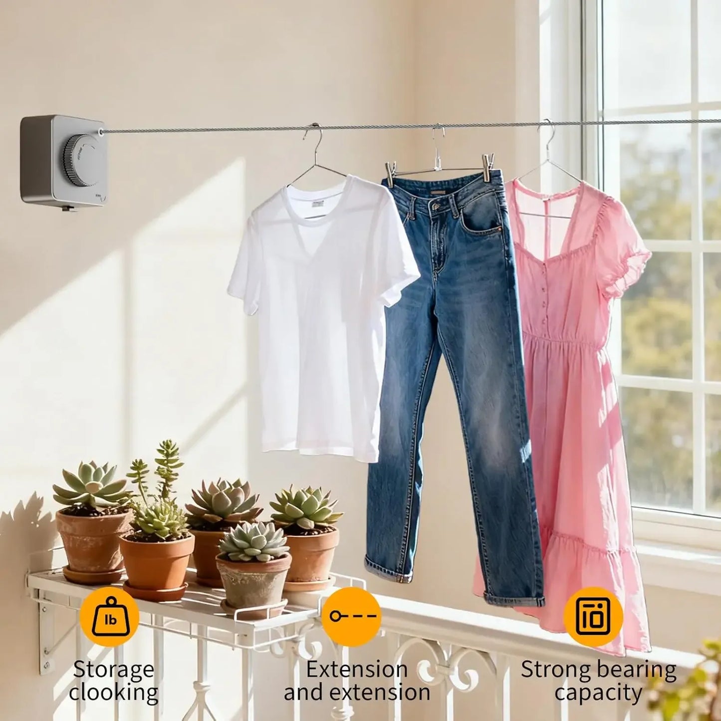 🧺 Retractable Stainless Steel Clothesline – Dry More, Save Space