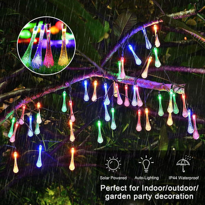 Solar Water Drop String Lights – 8 Modes, IP44 Waterproof Outdoor Lights