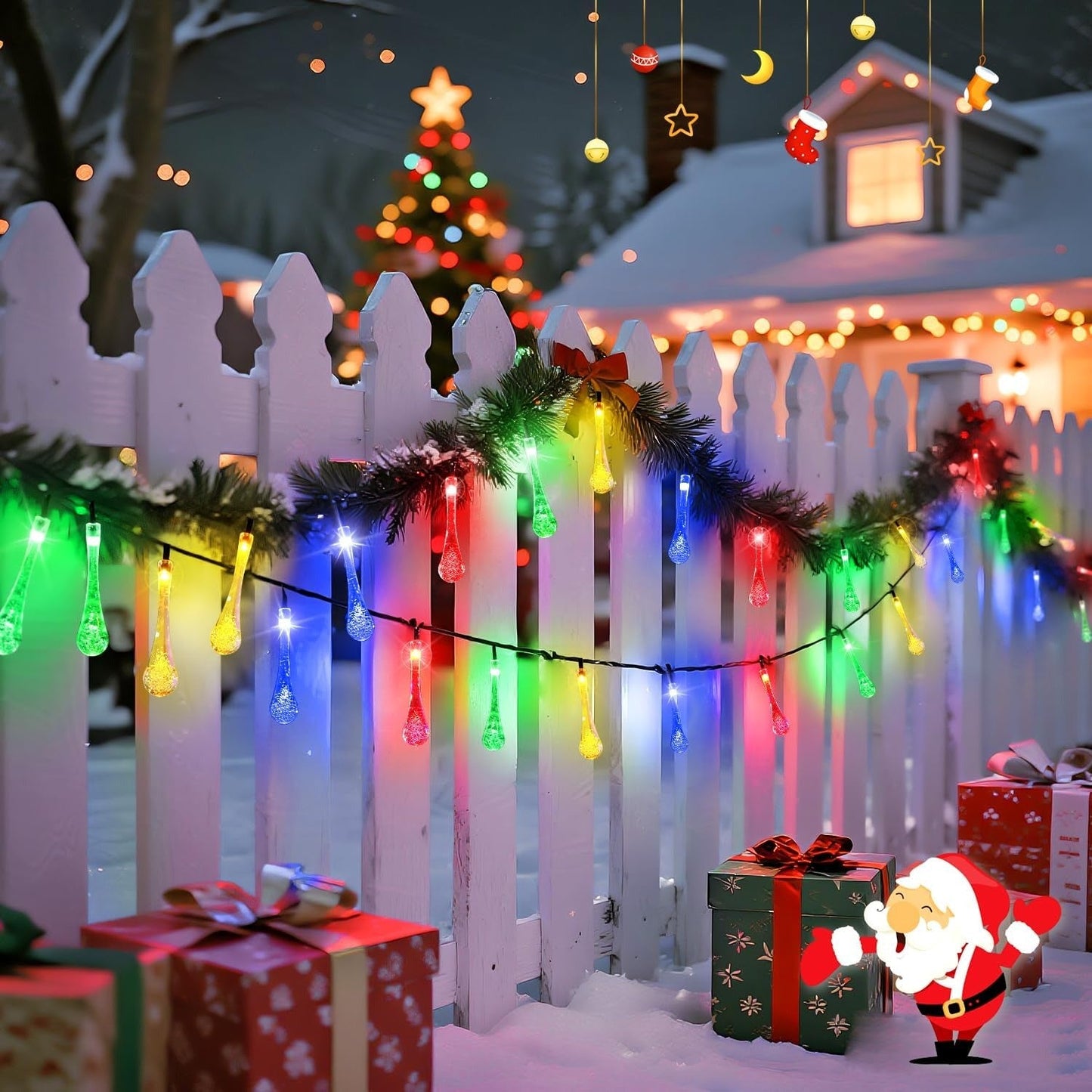Solar Water Drop String Lights – 8 Modes, IP44 Waterproof Outdoor Lights