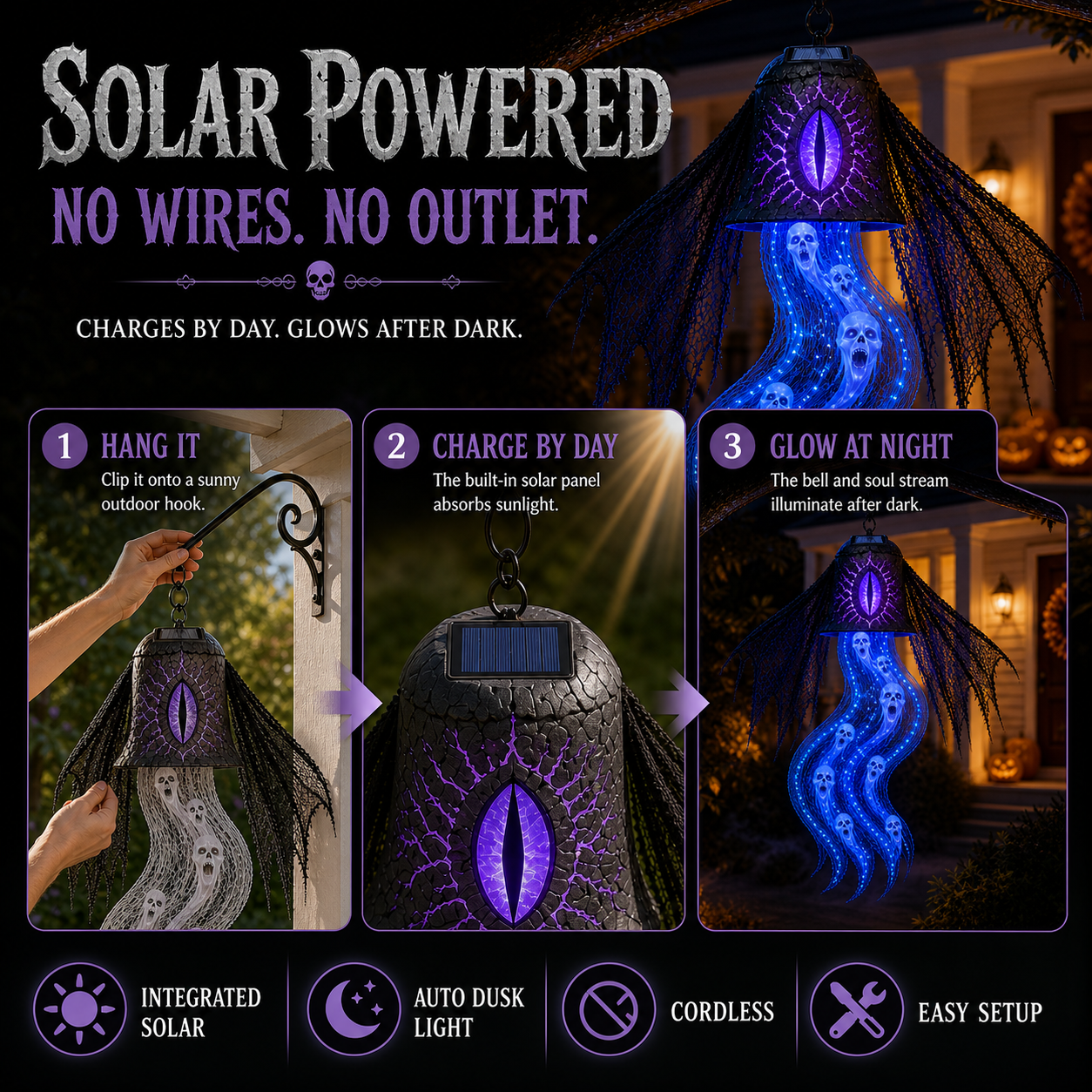 Solar Soul Torrent Haunted Bell – Animated Halloween Hanging Light