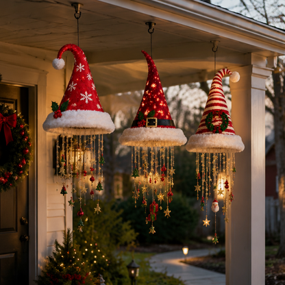 🎅 Lighted Santa Hat Hanging Chandelier 🎄 | 5 Styles Warm LED Christmas String Light | Indoor Outdoor Porch Holiday Decor Gift