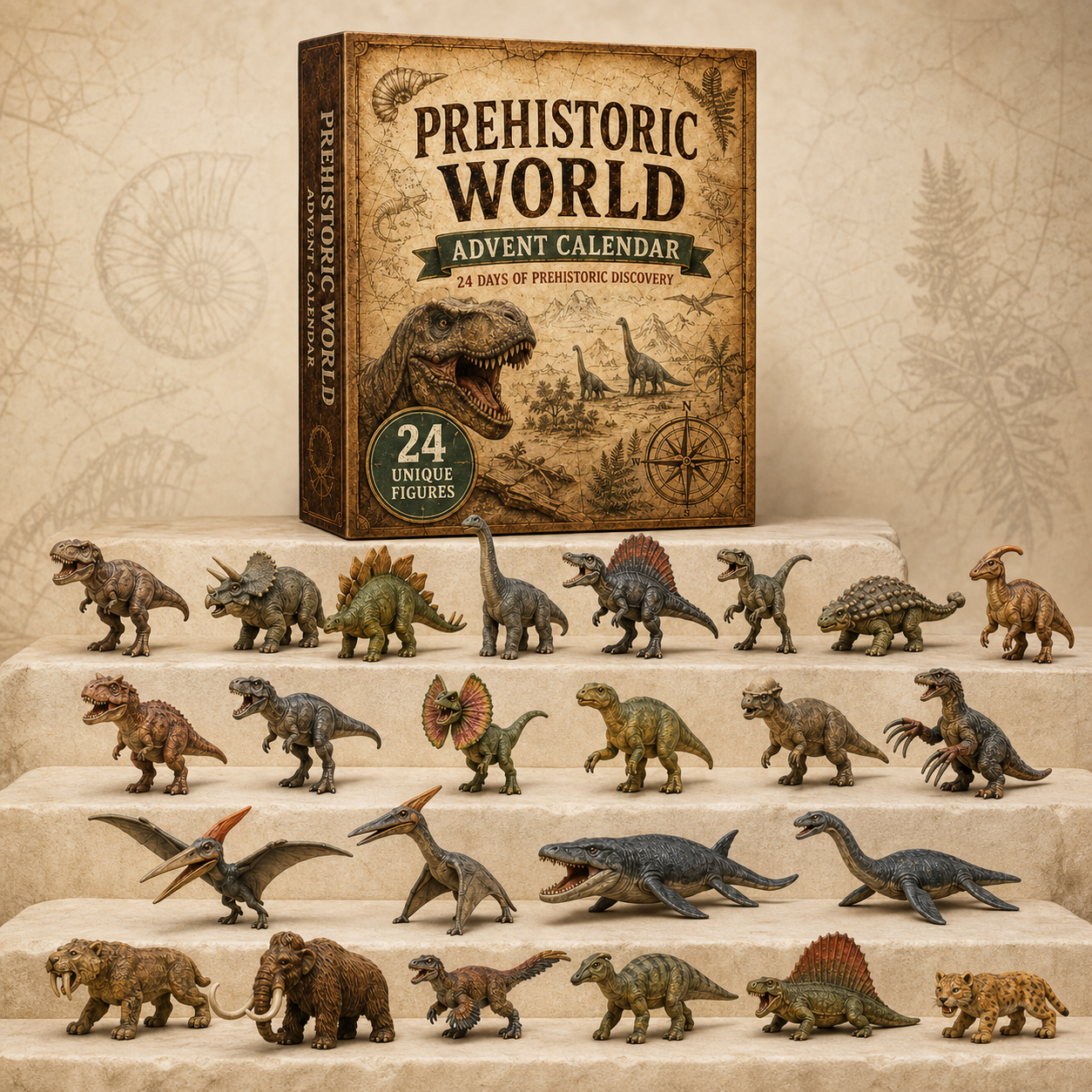 Complete set of 24 Prehistoric World miniature figures