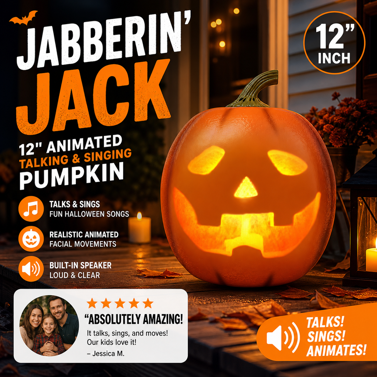 🎁Lowest Price Ever📢BUY 2 FREE SHIPPING⏰Jabberin' Jack Animated Talking & Singing Pumpkin