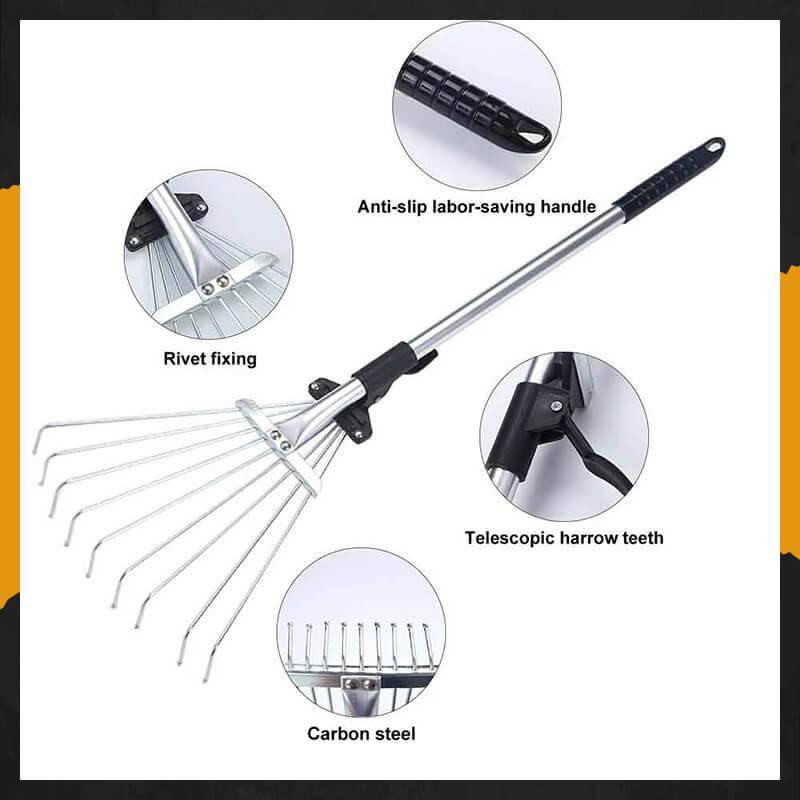 🔥Limited Time 50% OFF🍁 Reach Every Corner – Adjustable Telescopic Leaf Rake with 9 Steel Tines