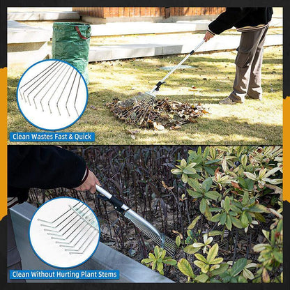 🔥Limited Time 50% OFF🍁 Reach Every Corner – Adjustable Telescopic Leaf Rake with 9 Steel Tines