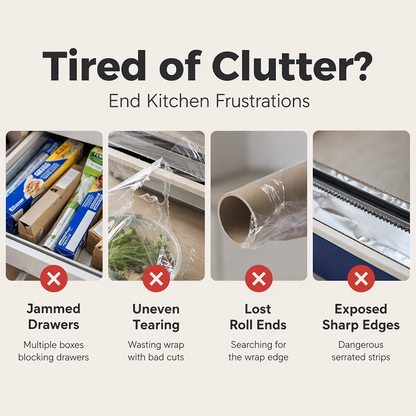 🧲50% OFF NOW! 3-in-1 Magnetic Kitchen Wrap Dispenser – Built-in Cutter Plastic Wrap Foil Dispenser with Paper Towel Holder, No Drilling Wall Mount Kitchen Organizer for Fridge & Cabinet