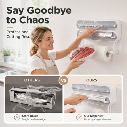 🧲50% OFF NOW! 3-in-1 Magnetic Kitchen Wrap Dispenser – Built-in Cutter Plastic Wrap Foil Dispenser with Paper Towel Holder, No Drilling Wall Mount Kitchen Organizer for Fridge & Cabinet