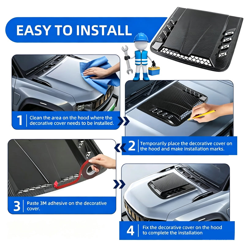 Universal Car Hood Vent Bonnet Scoop Decorative Cover ABS Car Styling Accessories