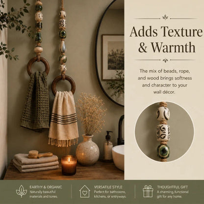 🏡 Decoratieve Handdoekhanger met Kralen & Houten Ring