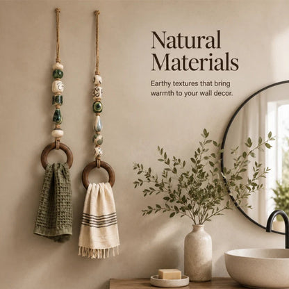 🏡 Decoratieve Handdoekhanger met Kralen & Houten Ring