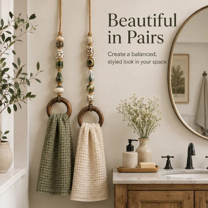 🏡 Decoratieve Handdoekhanger met Kralen & Houten Ring