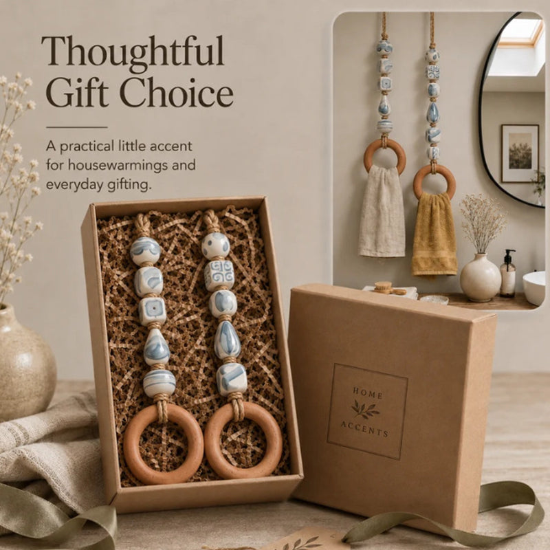 🏡 Decoratieve Handdoekhanger met Kralen & Houten Ring