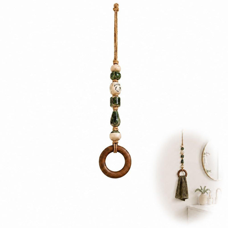 🏡 Decoratieve Handdoekhanger met Kralen & Houten Ring
