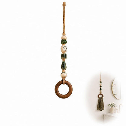 🏡 Decoratieve Handdoekhanger met Kralen & Houten Ring