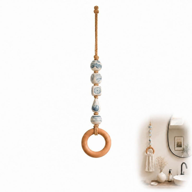 🏡 Decoratieve Handdoekhanger met Kralen & Houten Ring