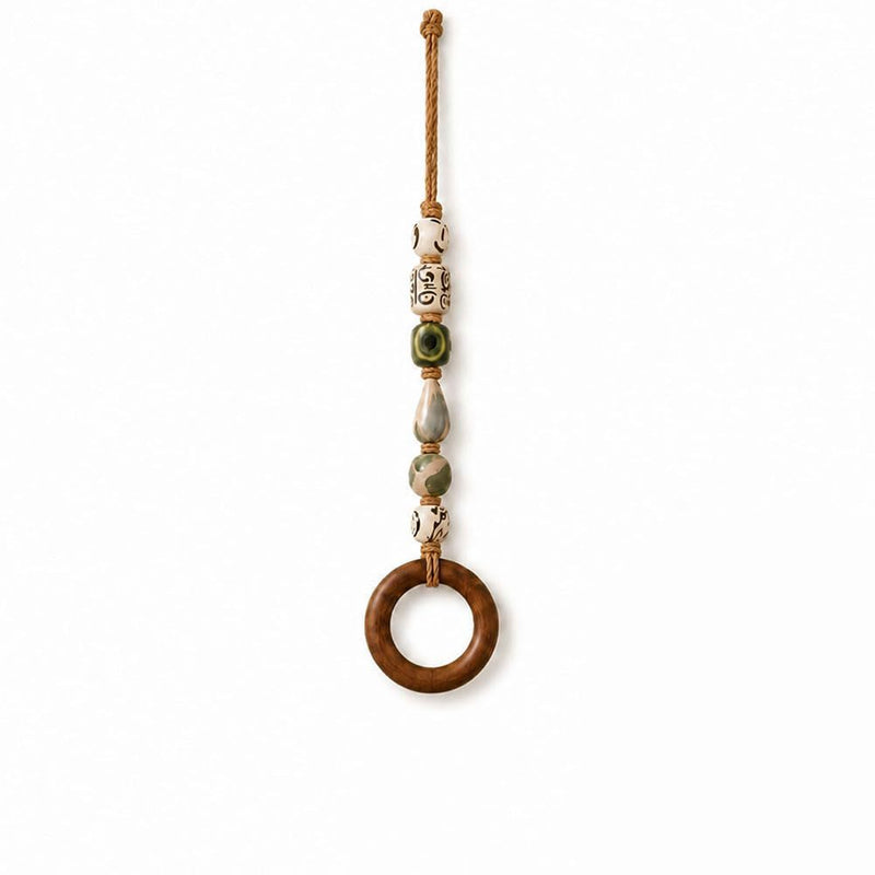 🏡 Decoratieve Handdoekhanger met Kralen & Houten Ring