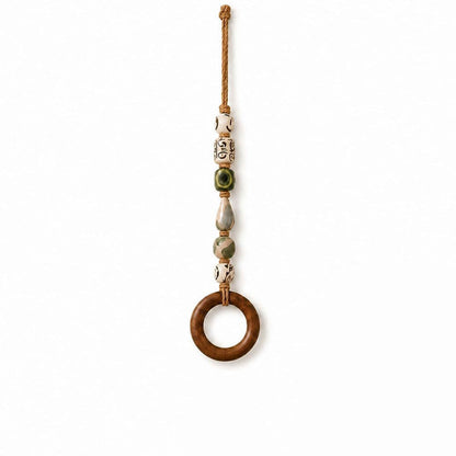 🏡 Decoratieve Handdoekhanger met Kralen & Houten Ring